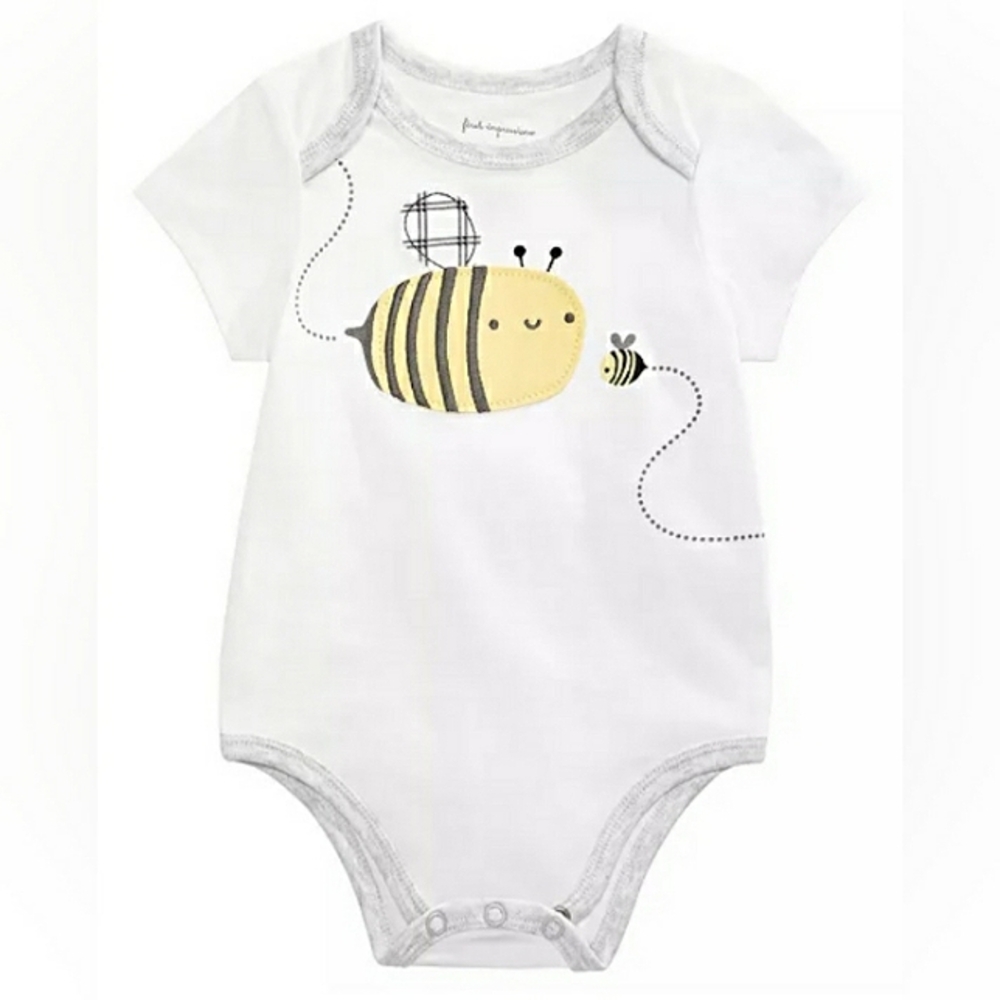 First Impressions Baby Unisex Bee Bodysuit Bright white w/ Gray 3-6 months